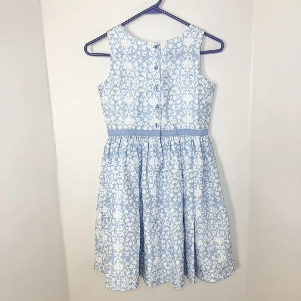 Gymboree Girls Blue White Floral Fit & Flare Dress Sleeveless Bow Size 10 Event